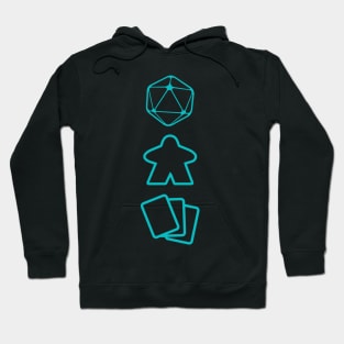 D20 Dice, Meeple and Cards - Board Game Inspired Graphic - Tabletop Gaming  - BGG Hoodie